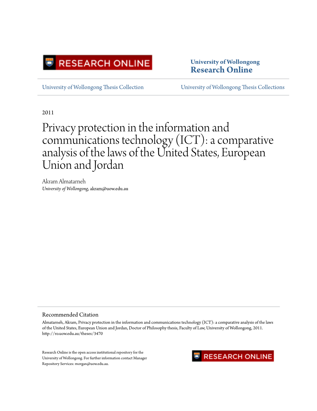 Privacy Protection in the Information and Communications Technology
