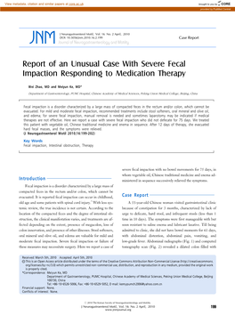 Report of an Unusual Case with Severe Fecal Impaction Responding to Medication Therapy