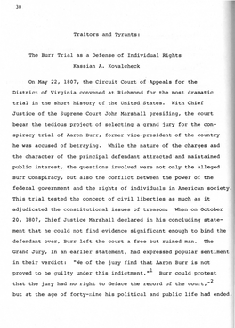 The Burr Trial As a Defense of Individual Rights Kassian A