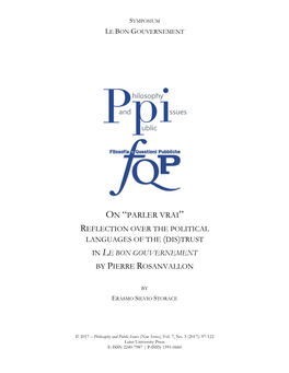On “Parler Vrai” Reflection Over the Political Languages of the (Dis)Trust in Le Bon Gouvernement by Pierre Rosanvallon