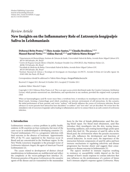 Review Article New Insights on the Inflammatory Role of Lutzomyia