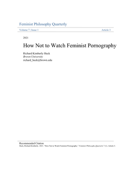 How Not to Watch Feminist Pornography