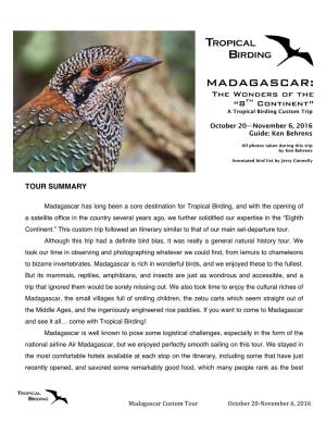 MADAGASCAR: the Wonders of the “8Th Continent” a Tropical Birding Custom Trip