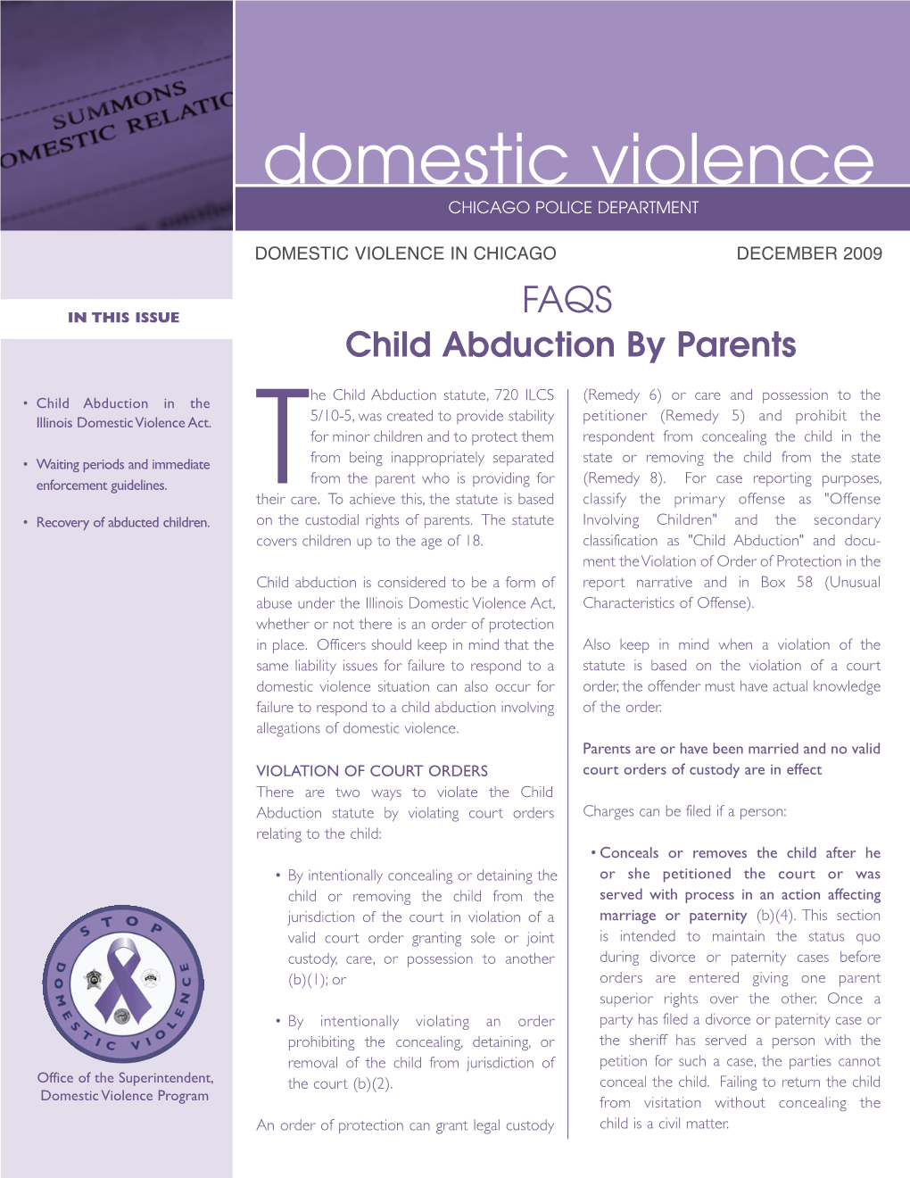 Faqs – Child Abduction by Parents (December 2009)