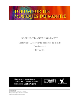 Atelier Sur Les Musiques Du Monde Yves Bernard 9 Février 2011