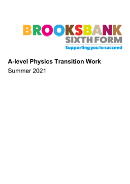 A-Level Physics Transition Work Summer 2021