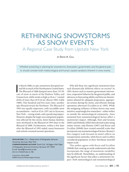 RETHINKING SNOWSTORMS AS SNOW EVENTS a Regional Case Study from Upstate New York