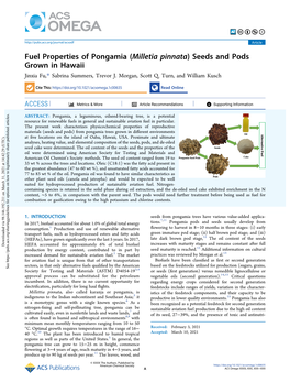 Fuel Properties of Pongamia (Milletia Pinnata) Seeds and Pods Grown in Hawaii Jinxia Fu,* Sabrina Summers, Trevor J