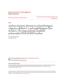 Analysis of Genetic Diversity in Colonial Bentgrass (Agrostis Capillaris L