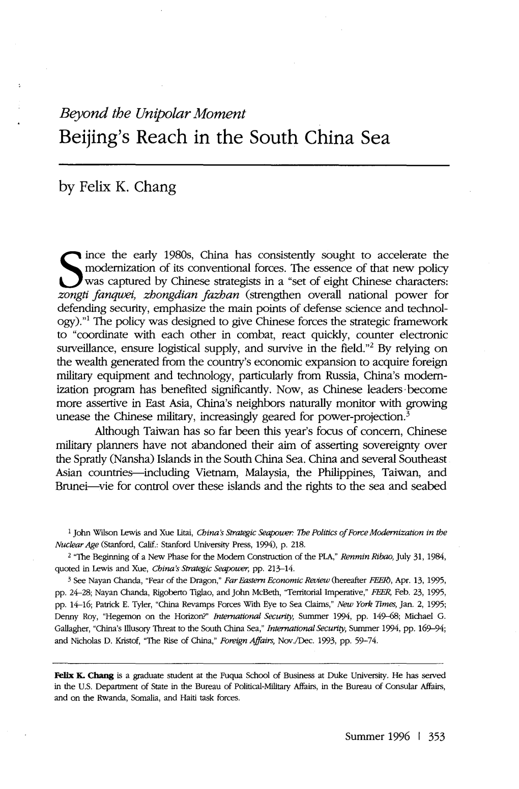 Beijing's Reach in the South China Sea by Felix K