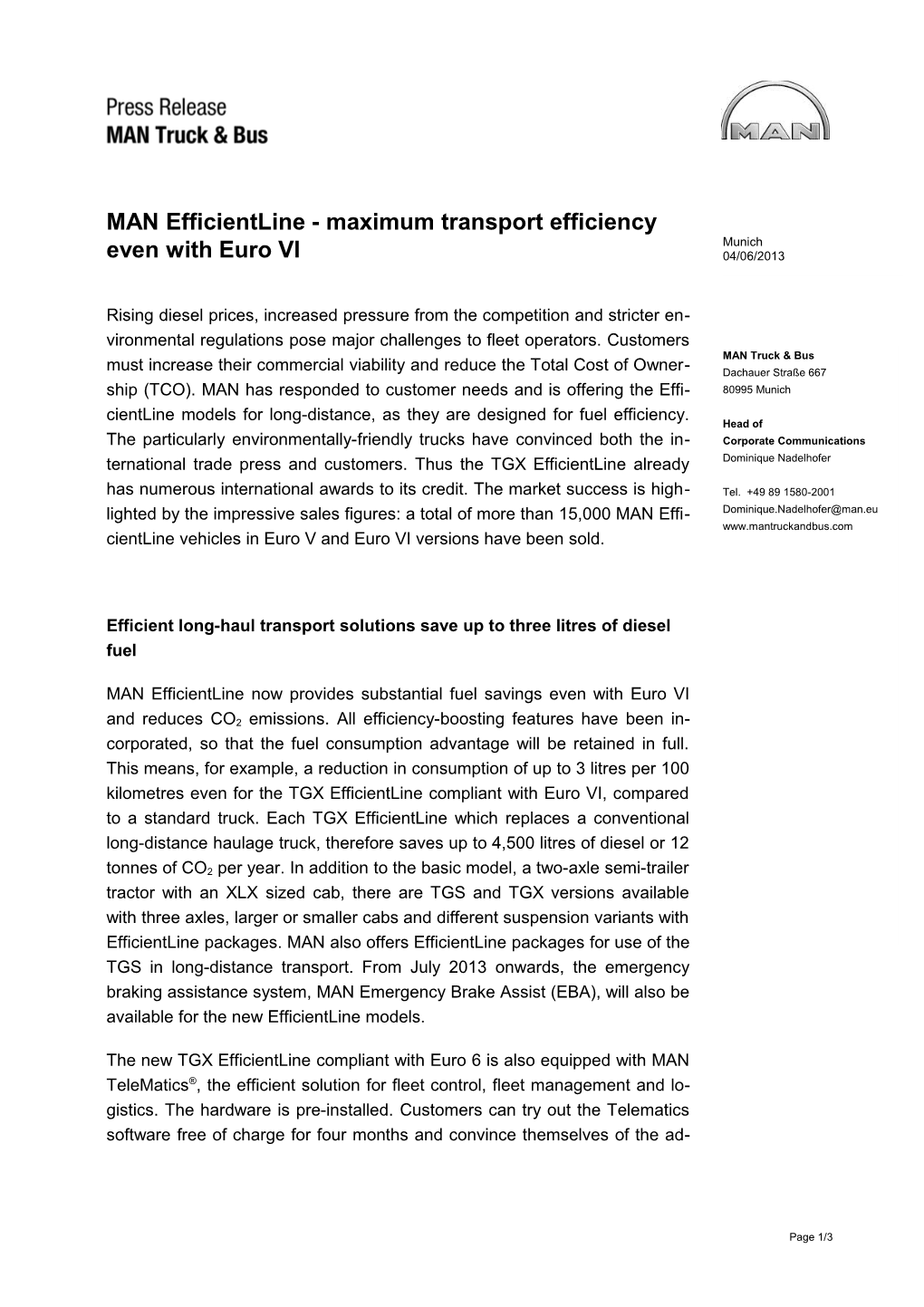 MAN Efficientline - Maximum Transport Efficiency Even with Euro VI