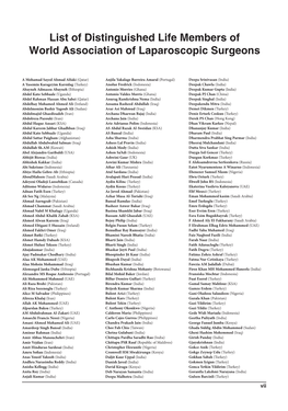 List of Distinguished Life Members of World Association of Laparoscopic Surgeons
