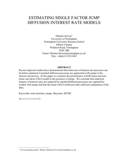 Estimating Single Factor Jump Diffusion Interest Rate Models