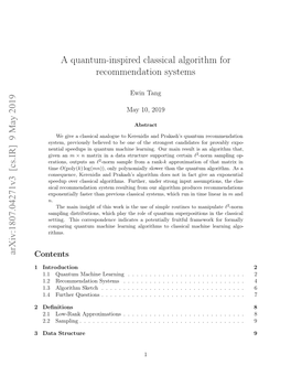 A Quantum-Inspired Classical Algorithm for Recommendation