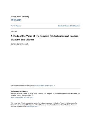 A Study of the Value of the Tempest for Audiences and Readers- Elizabeth and Modern