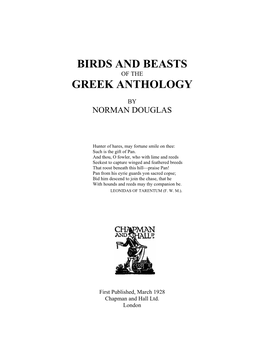 Birds and Beasts Greek Anthology