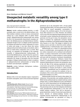 Unexpected Metabolic Versatility Among Type II Methanotrophs in the Alphaproteobacteria