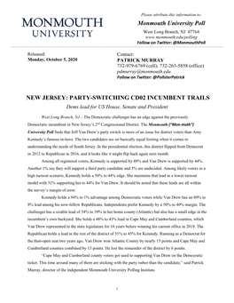 Monmouth University Poll NEW JERSEY: PARTY-SWITCHING