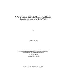 A Performance Guide to George Rochberg's Caprice Variations For
