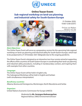 Online Teaser Event: Sub-Regional Workshop on Land-Use Planning and Industrial Safety for South-Eastern Europe 21 October 2020, 10:00-12:00 (CEST)