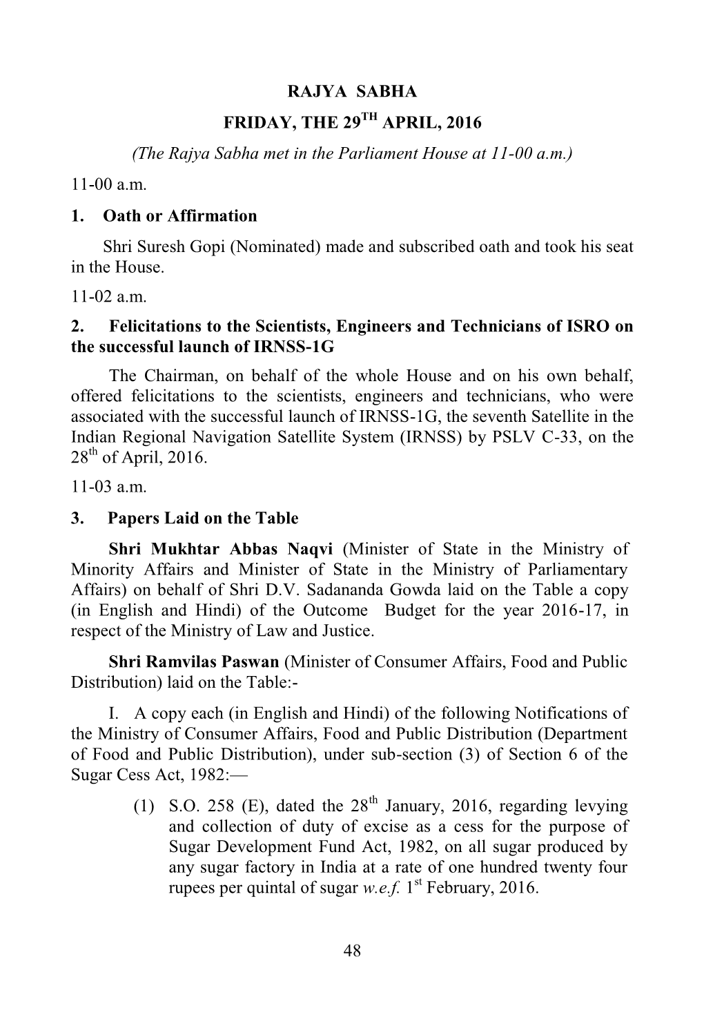 48 RAJYA SABHA FRIDAY, the 29TH APRIL, 2016 (The Rajya