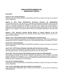Significant Events Fiscal 2011
