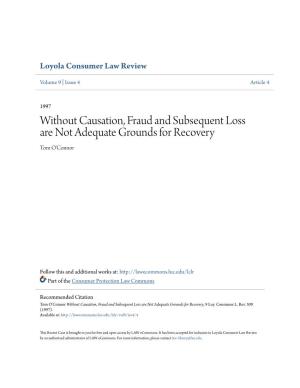 Without Causation, Fraud and Subsequent Loss Are Not Adequate Grounds for Recovery Tom O'connor