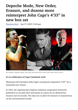 Depeche Mode, New Order, Erasure, and Dozens More Reinterpret John Cage’S 4’33” in New Box Set Charlotte Krol Jan 17, 2019 11:04 Pm