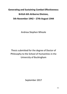 Generating and Sustaining Combat Effectiveness: British 6Th Airborne Division, 5Th November 1942 – 27Th August 1944