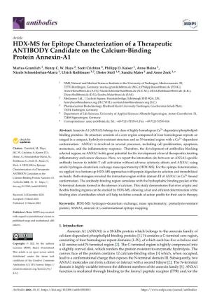HDX-MS for Epitope Characterization of a Therapeutic ANTIBODY Candidate on the Calcium-Binding Protein Annexin-A1