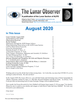 August 2020 the Lunar Observer by the Numbers