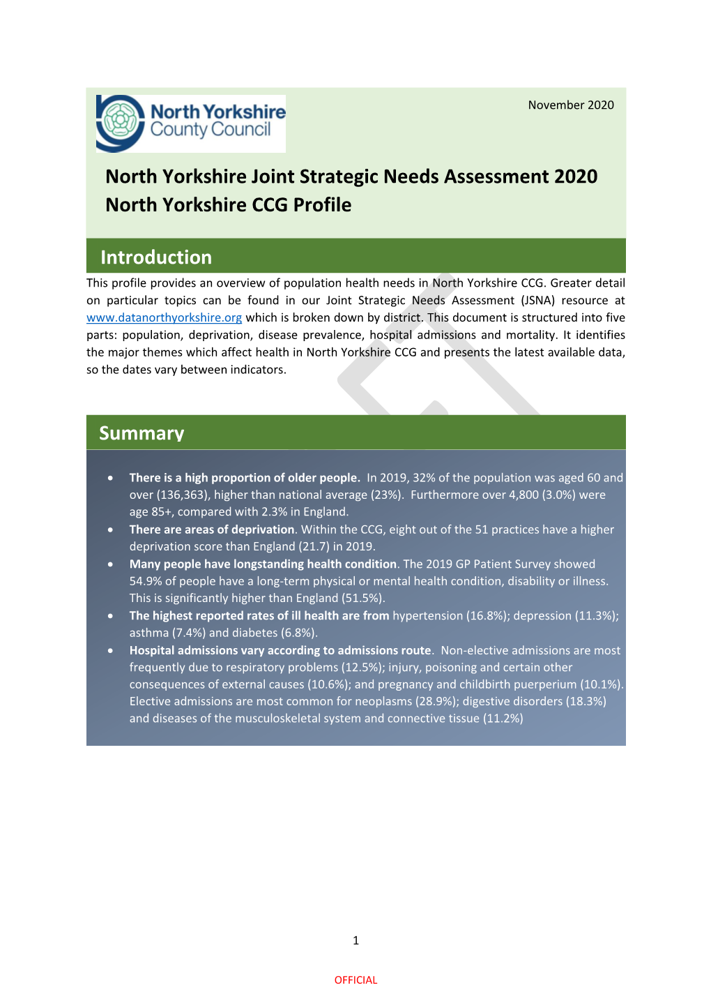 North Yorkshire Join Strategic Needs Assessment