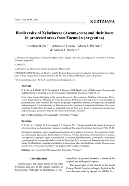 KURTZIANA Biodiversity of Xylariaceae (Ascomycota) and Their