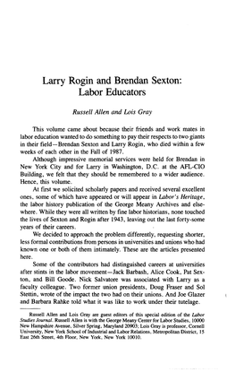 Larry Rogin and Brendan Sexton: Labor Educators