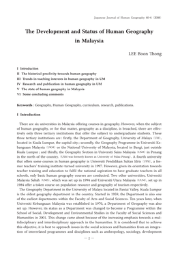 The Development and Status of Human Geography in Malaysia