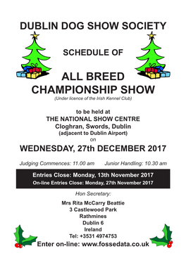 Dublin Dog Show Society Schedule of All Breed Championship Show