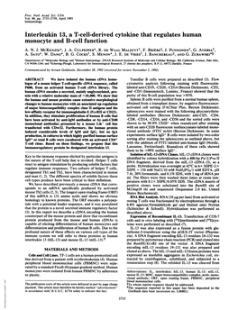 Interleukin 13, a T-Cell-Derived Cytokine That Regulates Human Monocyte and B-Cell Function A