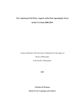 New American Civil Wars: Aspects of the Post-Apocalyptic Novel in the U.S