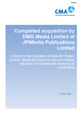 CMA Report to Secretary of State for Digital, Culture, Media and Sport