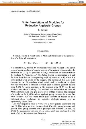 Finite Resolutions of Modules for Reductive Algebraic Groups