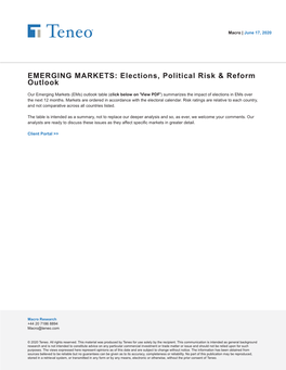 EMERGING MARKETS: Elections, Political Risk & Reform Outlook