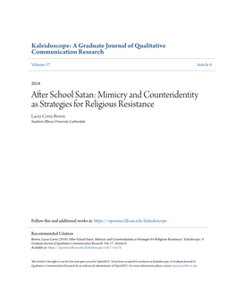 After School Satan: Mimicry and Counteridentity As Strategies for Religious Resistance Lacey Corey Brown Southern Illinois University Carbondale