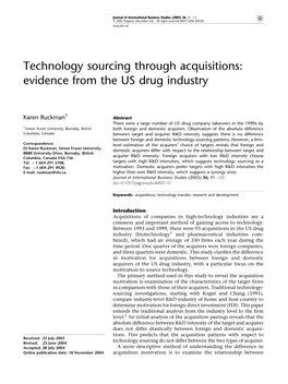Technology Sourcing Through Acquisitions: Evidence from the US Drug Industry
