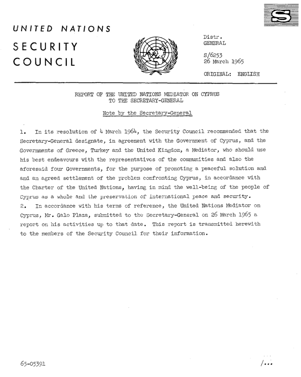 S/6253 CQUNCIL 26 March 1965 ORIGINAL: ENGLISB