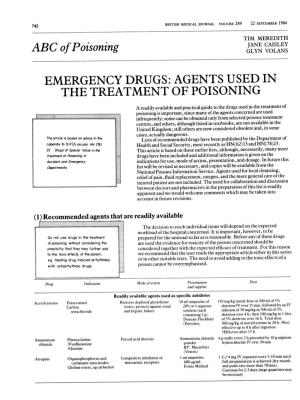 ABC of Poisoning. Emergency Drugs: Agents Used in the Treatment Of
