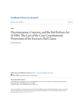 The Loss of the Core Constitutional Protections of the Excessive Bail Clause Samuel Wiseman