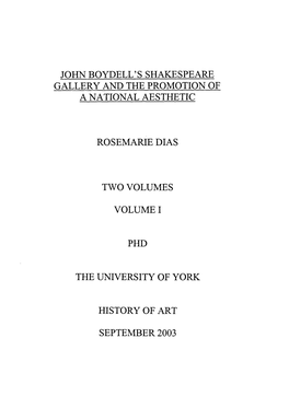 John Boydell's Shakespeare Gallery and the Promotion of a National Aesthetic