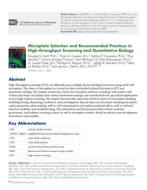Microplate Selection and Recommended Practices in High-Throughput Screening and Quantitative Biology