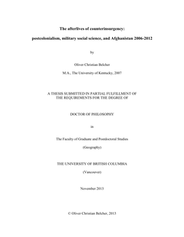 Postcolonialism, Military Social Science, and Afghanistan 2006-2012
