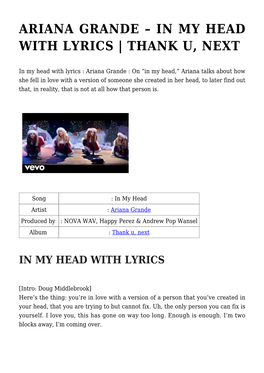 Ariana Grande &#8211; in My Head with Lyrics